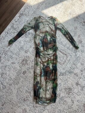 Zara Printed Tulle Mesh Midi Dress